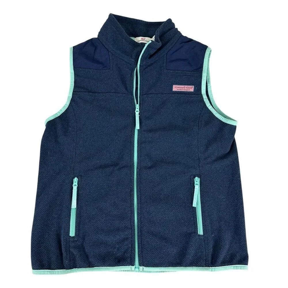 Vineyard Vines Girls Fleece Collared Vest Navy size Medium